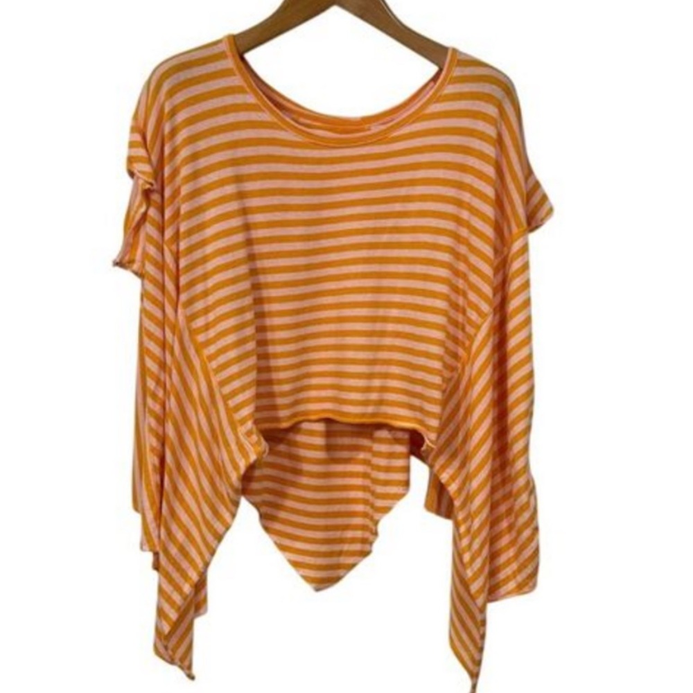 We The Free Coastal Striped Cotton Drape Top Orange Pink M Beachy Relaxed Fit